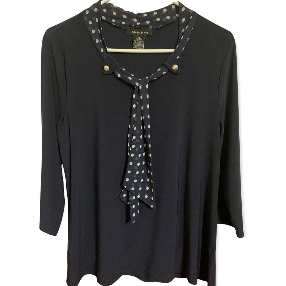 Adele & May XL Blouse with Polka Dot Scarf attached EUC